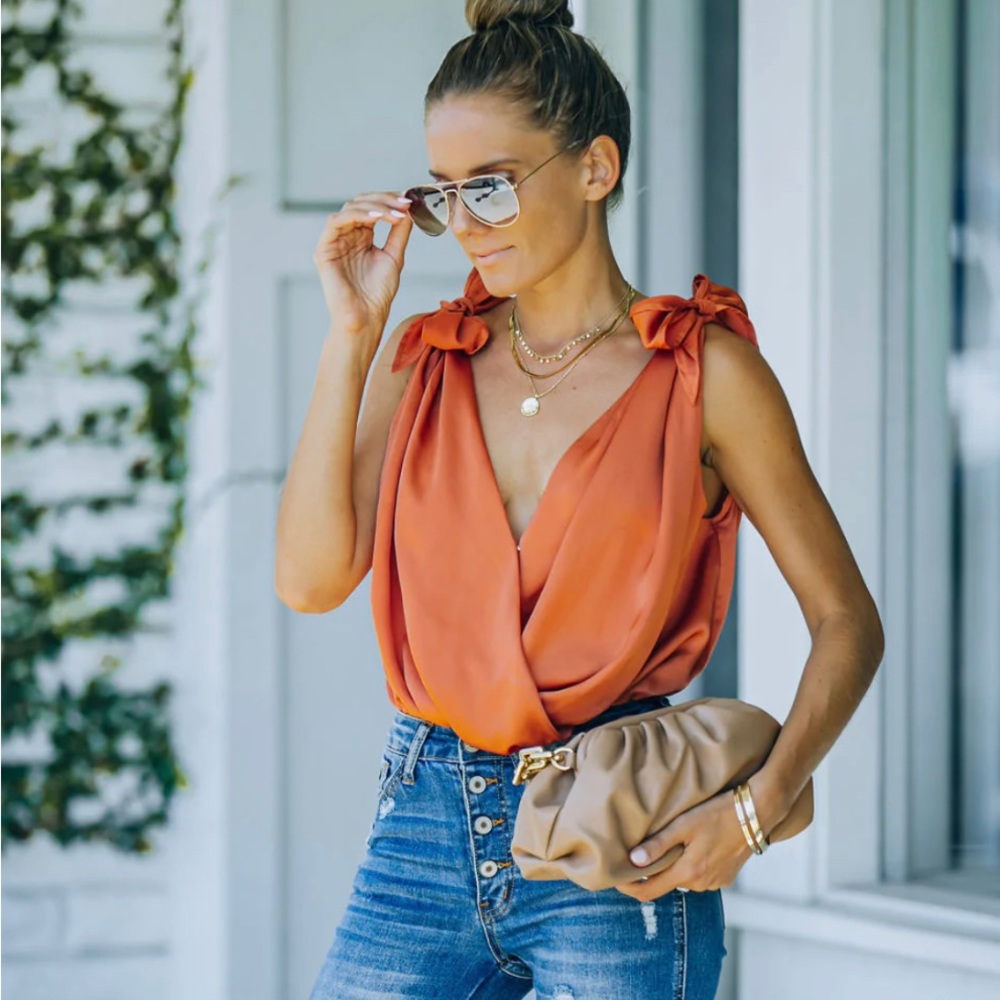 Satin Drape Tie Bodysuit